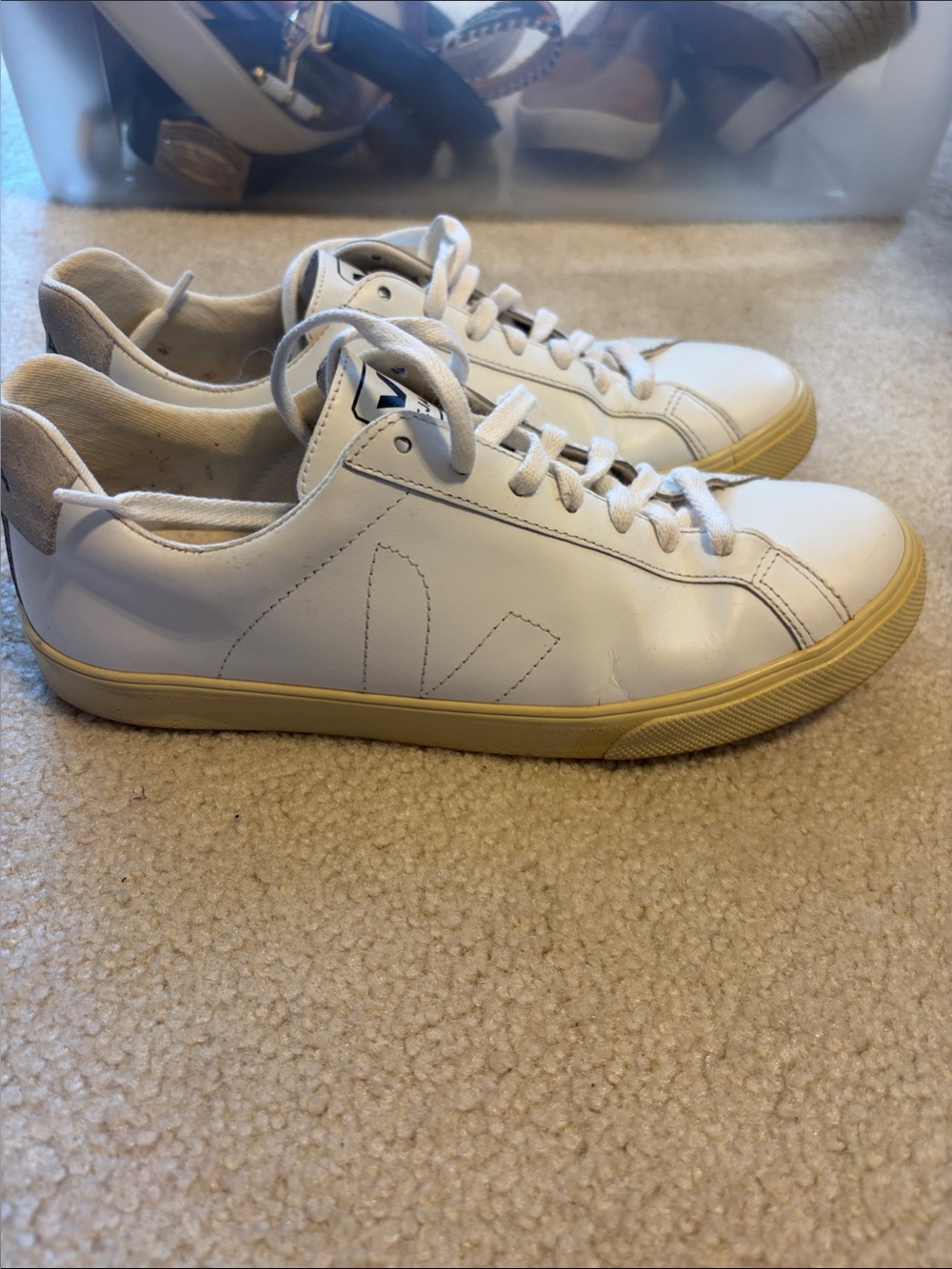 Veja White Leather Sneakers with Cream Sole